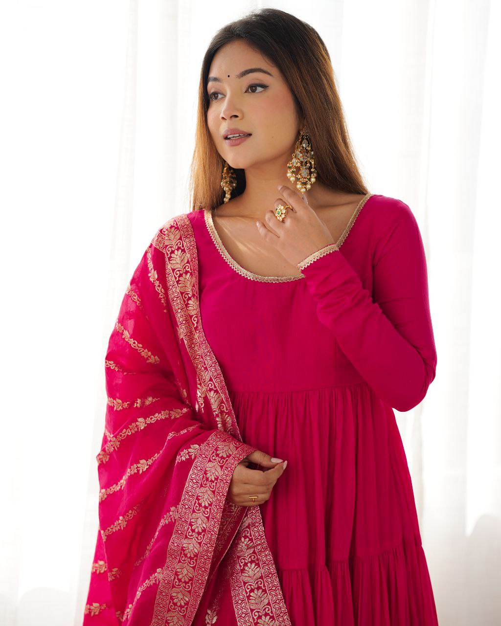 Rani Pink Anarkali Suit Set Roohri