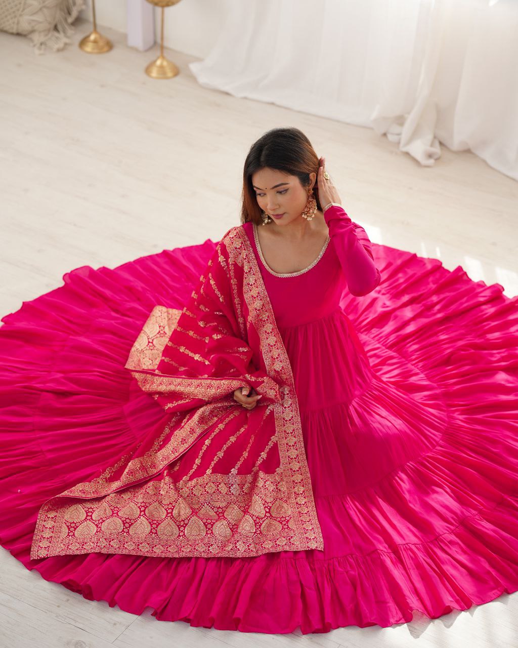Rani Pink Anarkali Suit Set Roohri