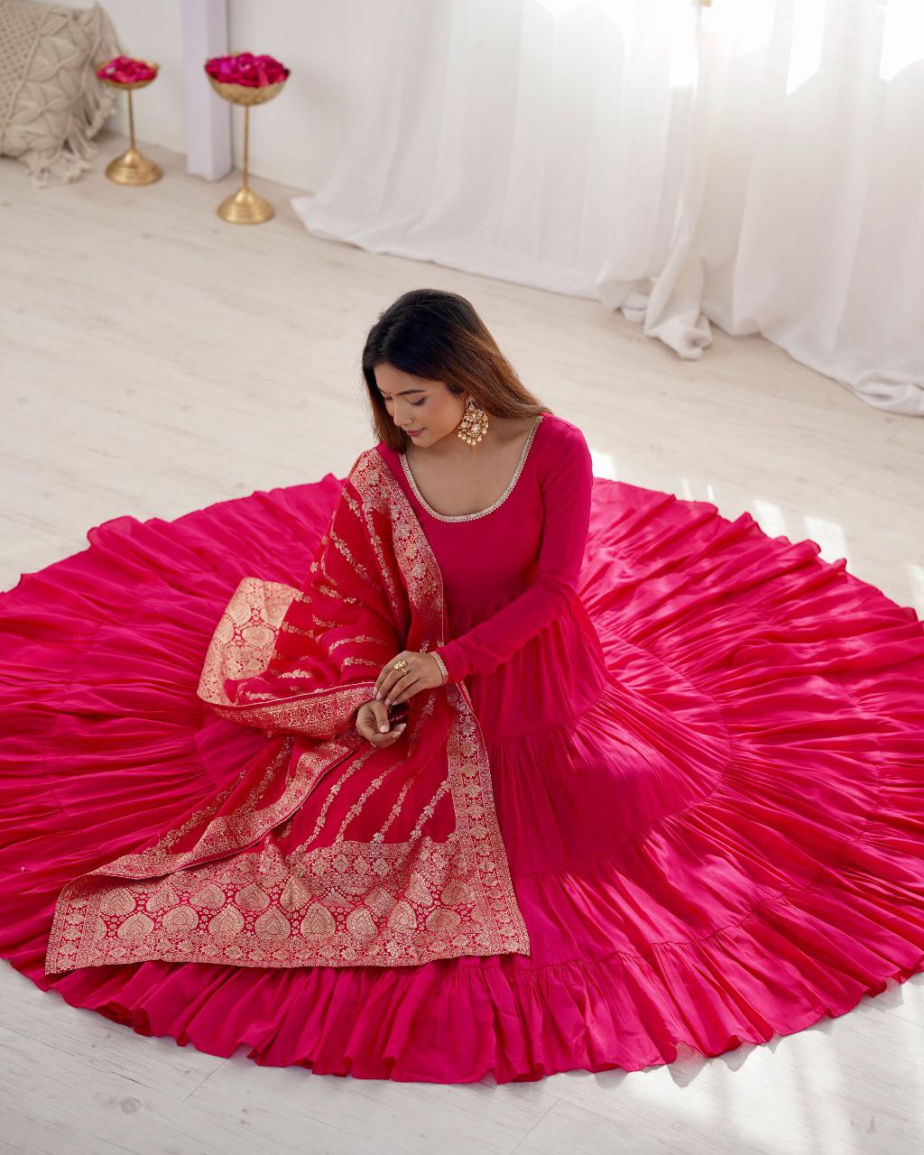 Rani Pink Anarkali Suit Set Roohri