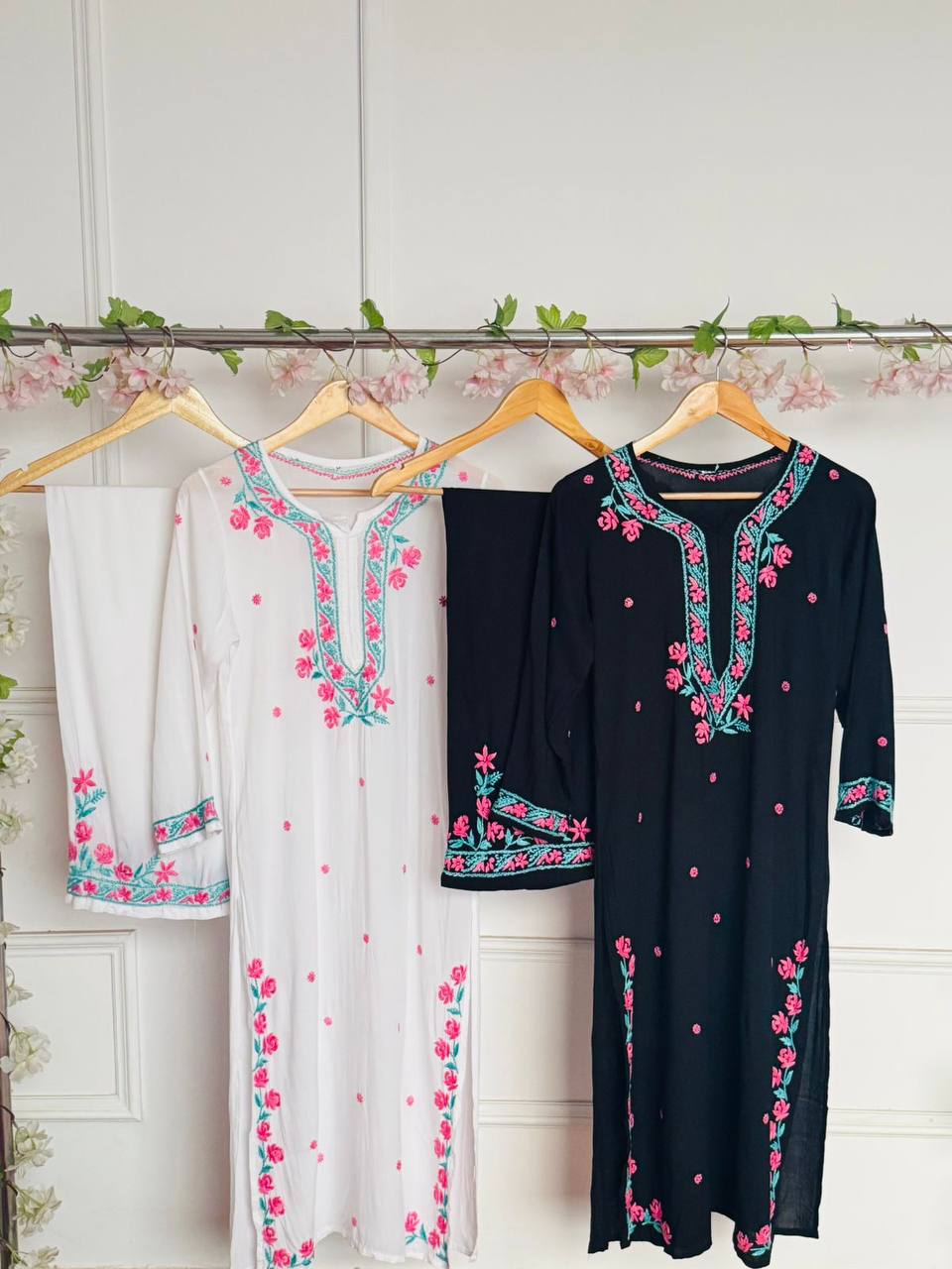 Modal White Chikankari Kurti Set Roohri