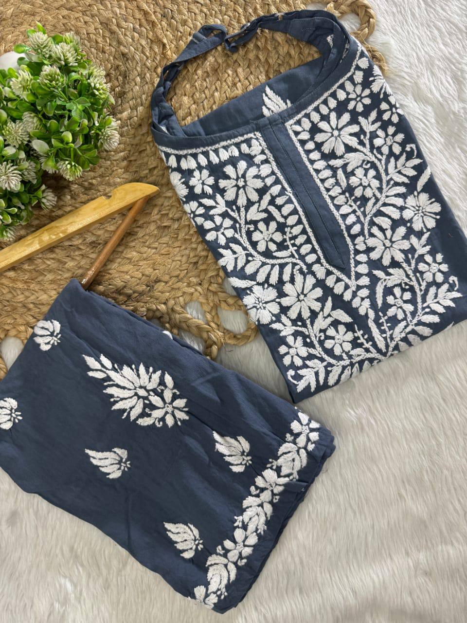 Rayon Chikankari Kurti Set Roohri