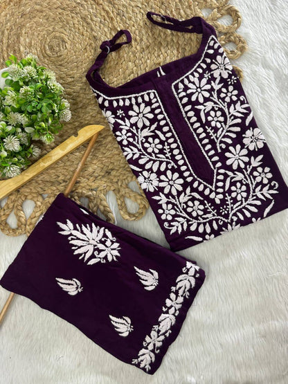 Rayon Chikankari Kurti Set Roohri