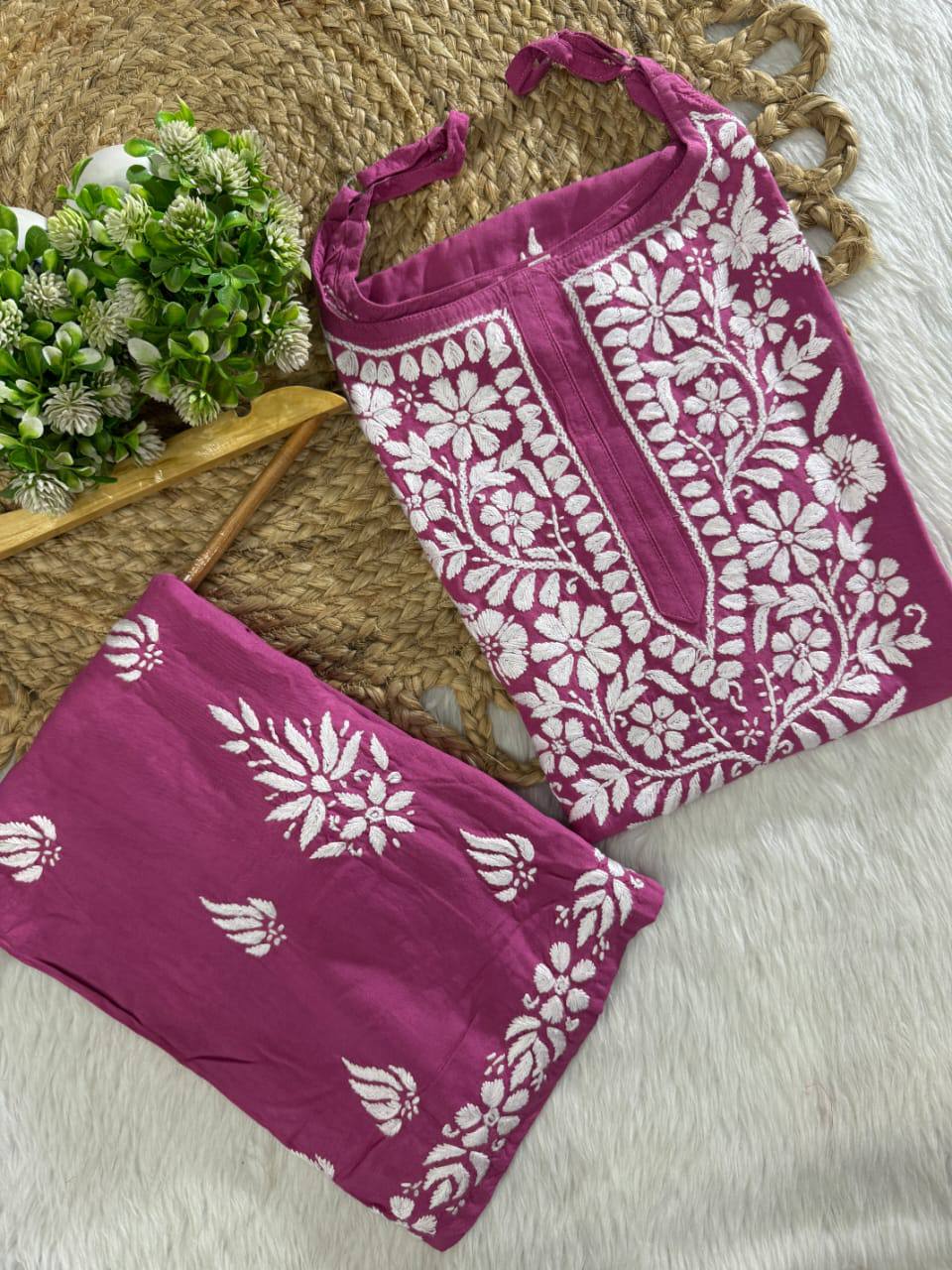 Rayon Chikankari Kurti Set Roohri