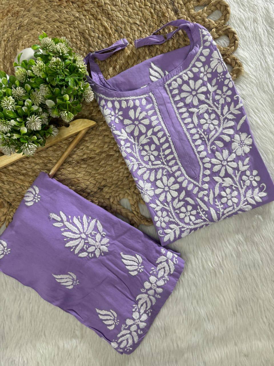 Rayon Chikankari Kurti Set Roohri