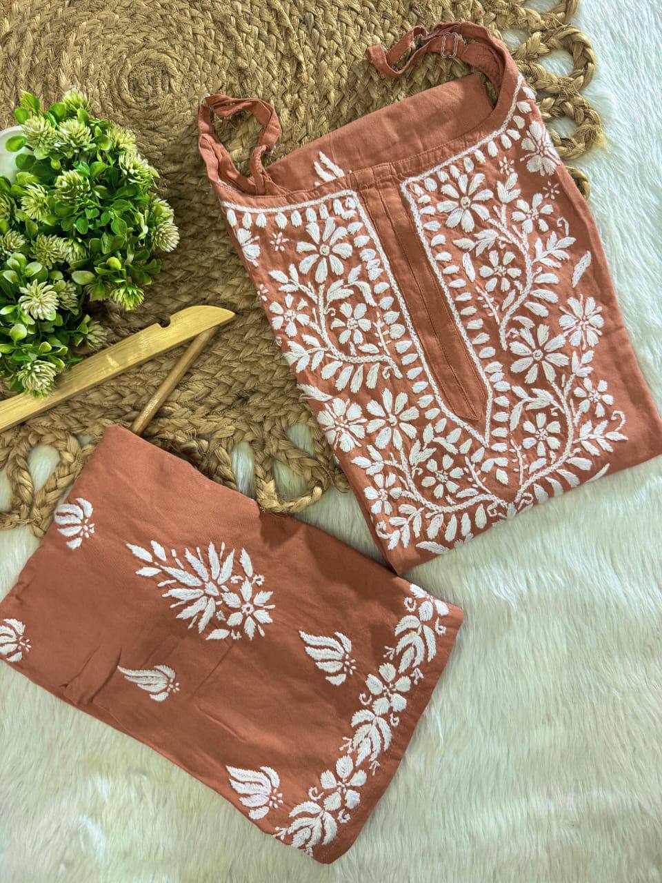 Rayon Chikankari Kurti Set Roohri