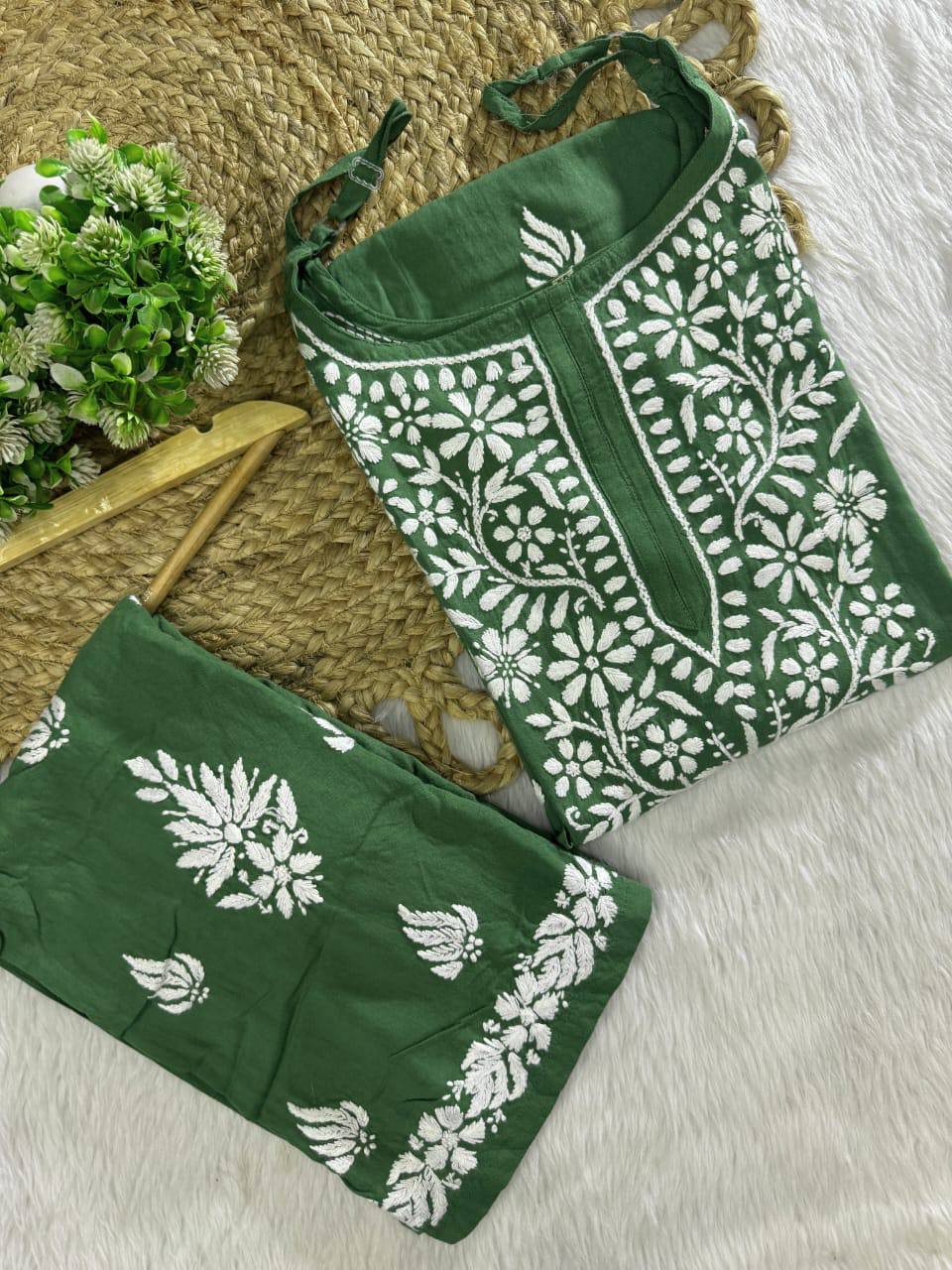 Rayon Chikankari Kurti Set Roohri