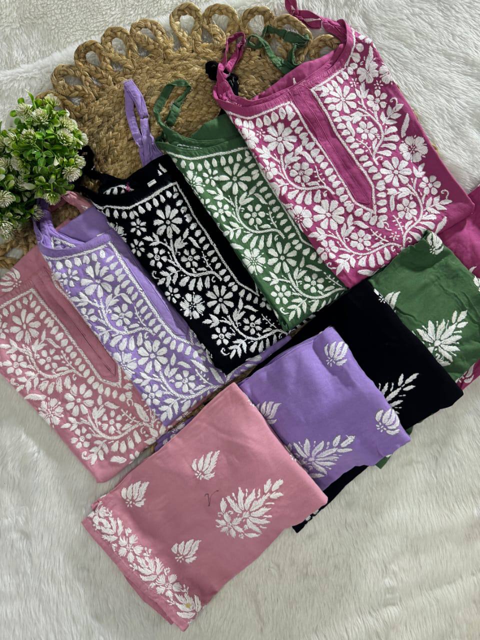 Rayon Chikankari Kurti Set Roohri