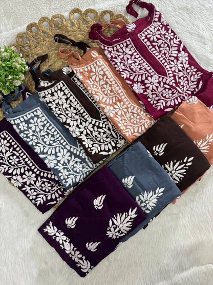 Rayon Chikankari Kurti Set Roohri