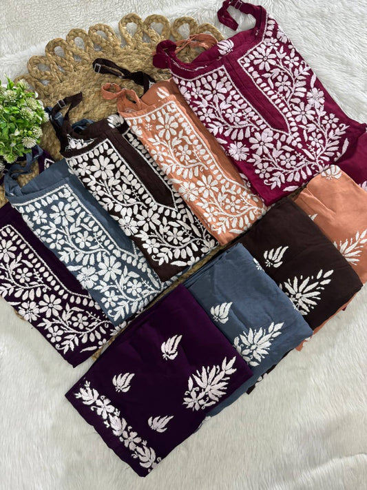 Rayon Chikankari Kurti Set Roohri