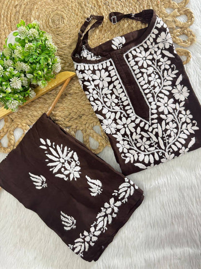 Rayon Chikankari Kurti Set Roohri