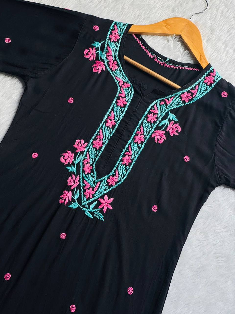 Modal Black Chikankari Kurti Set Roohri
