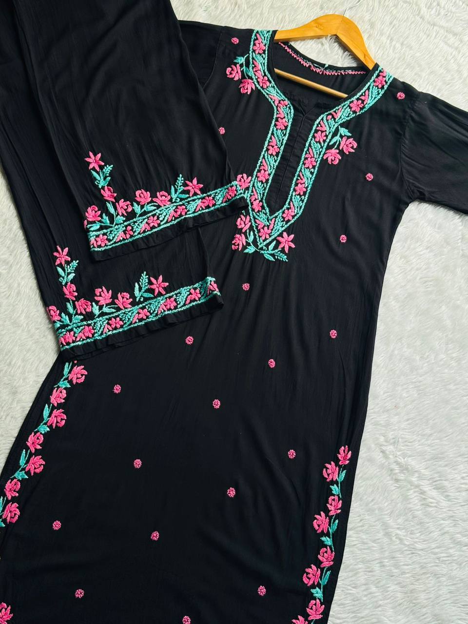 Modal Black Chikankari Kurti Set Roohri