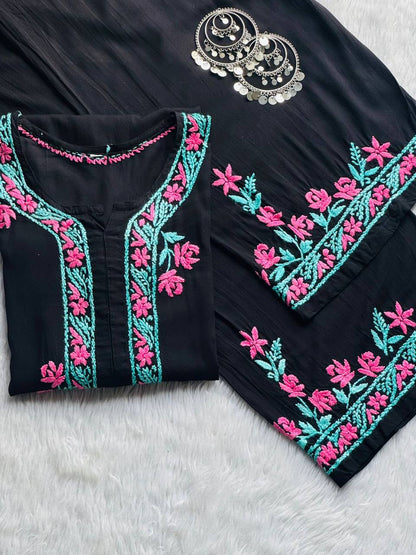 Modal Black Chikankari Kurti Set Roohri