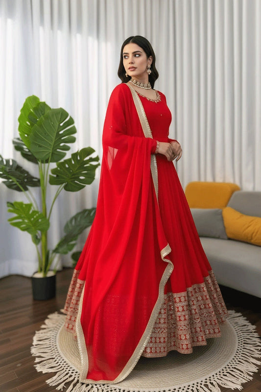 Red Anarkali Suit Set Roohri