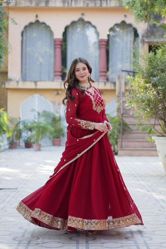 Maroon Anarkali Dupatta Set Roohri