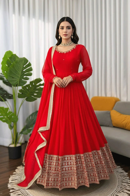 Red Anarkali Suit Set Roohri