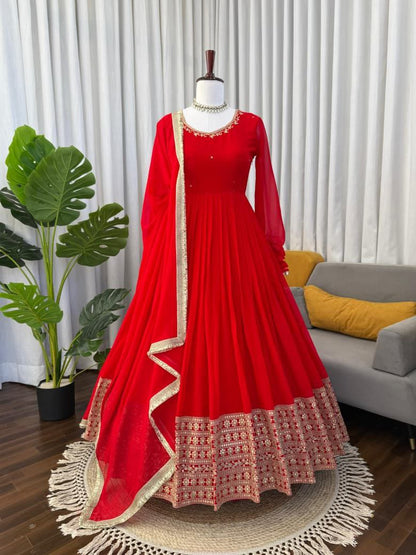 Red Anarkali Suit Set Roohri