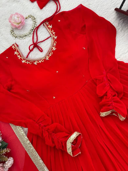 Red Anarkali Suit Set Roohri