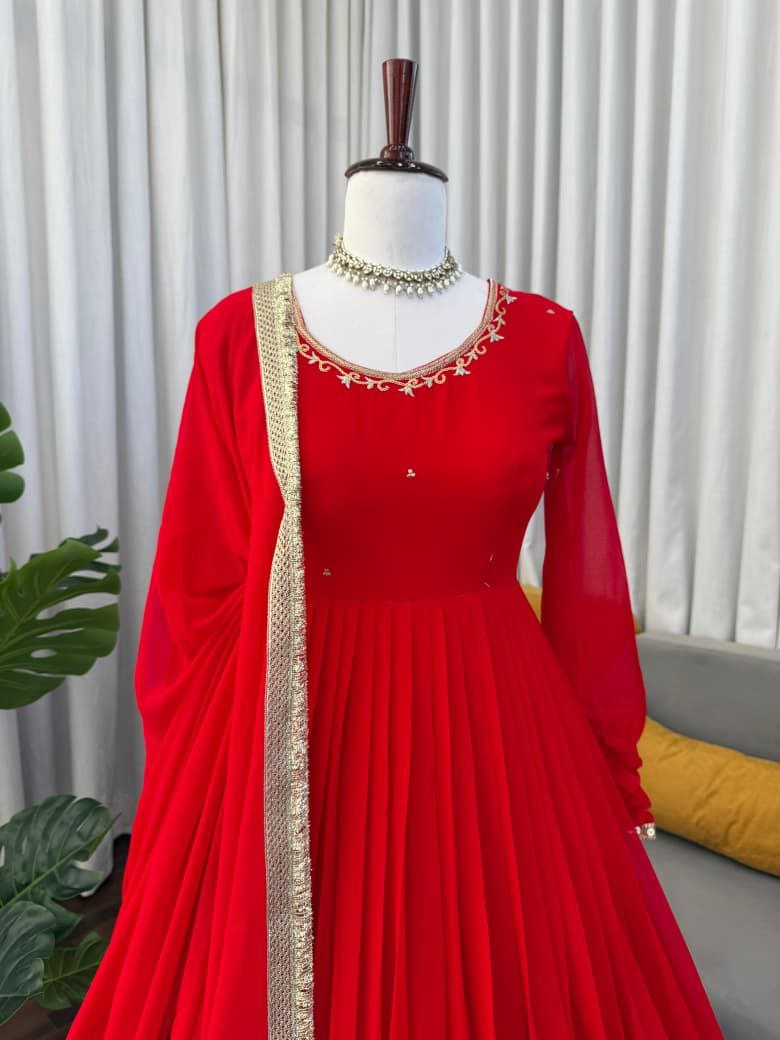 Red Anarkali Suit Set Roohri
