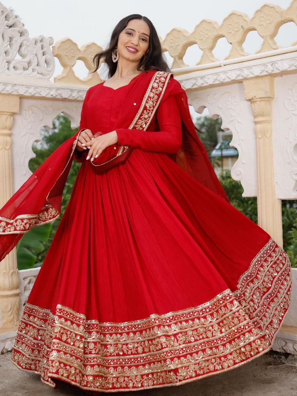 Red Golden Work Anarkali Suit Set Roohri