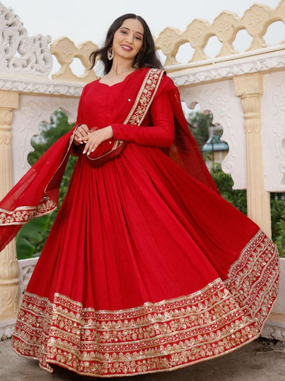 Red Golden Work Anarkali Suit Set Roohri