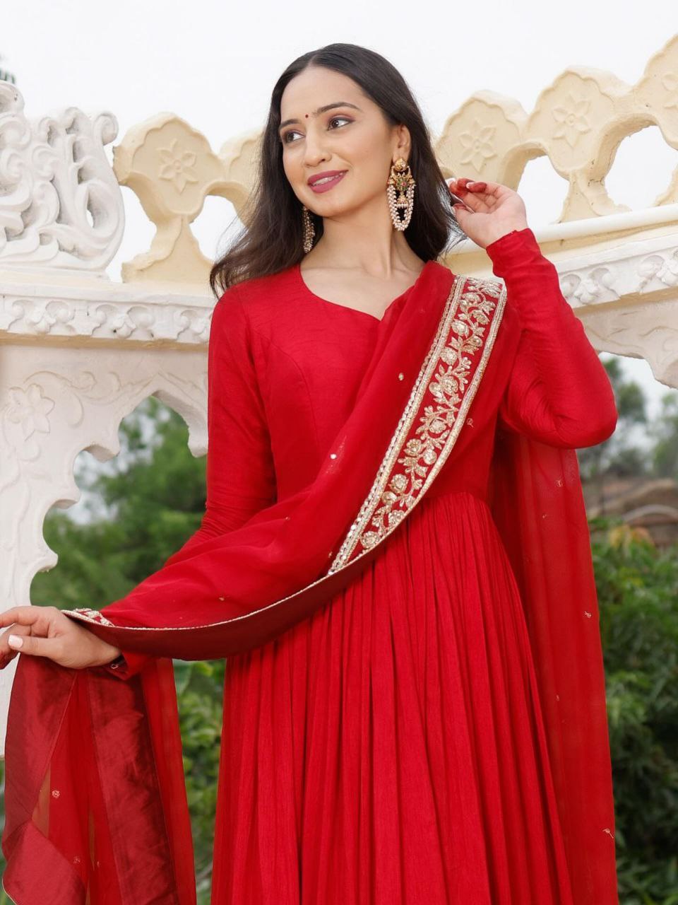 Red Golden Work Anarkali Suit Set Roohri