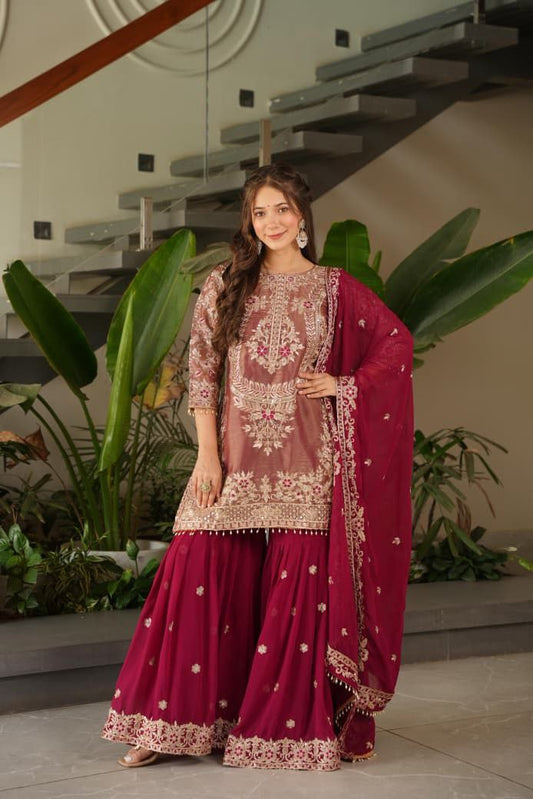 Red Palazzo Suit Set Roohri