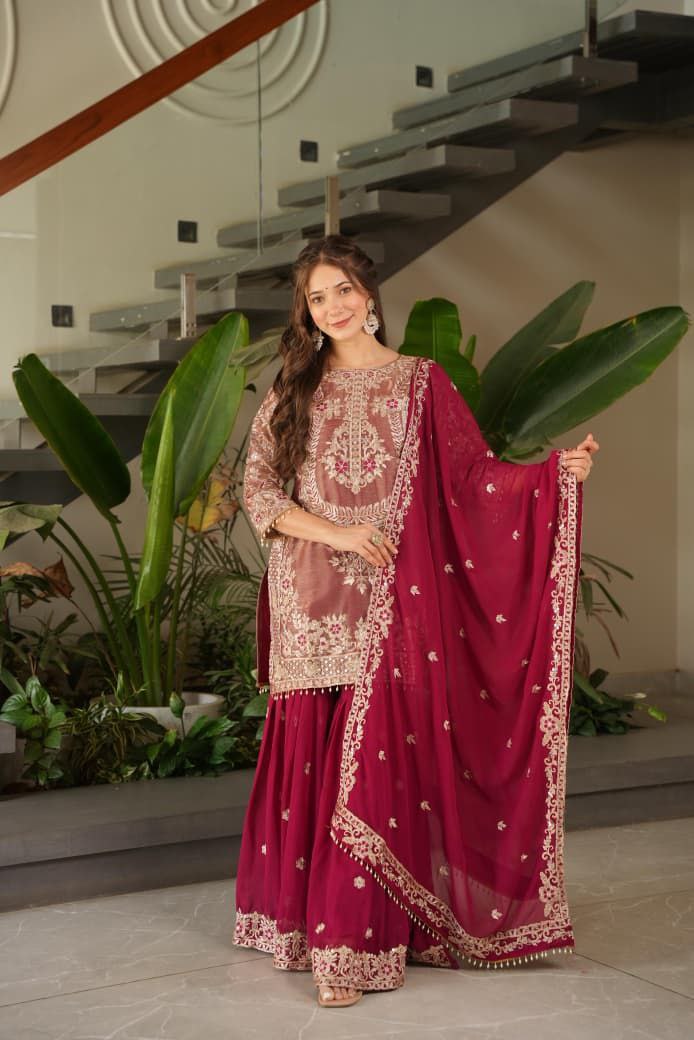 Red Palazzo Suit Set Roohri