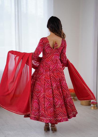Bhanej Red Anarkali Suit Set Roohri