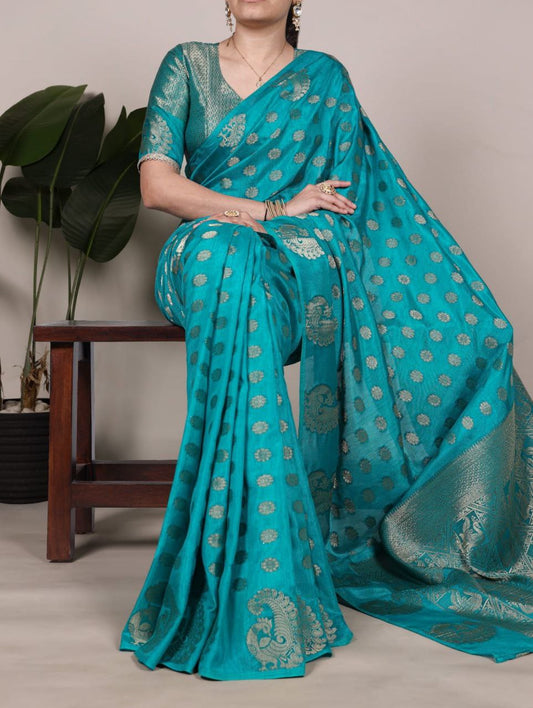 Roop Silk Firozi Blue Saree Roohri