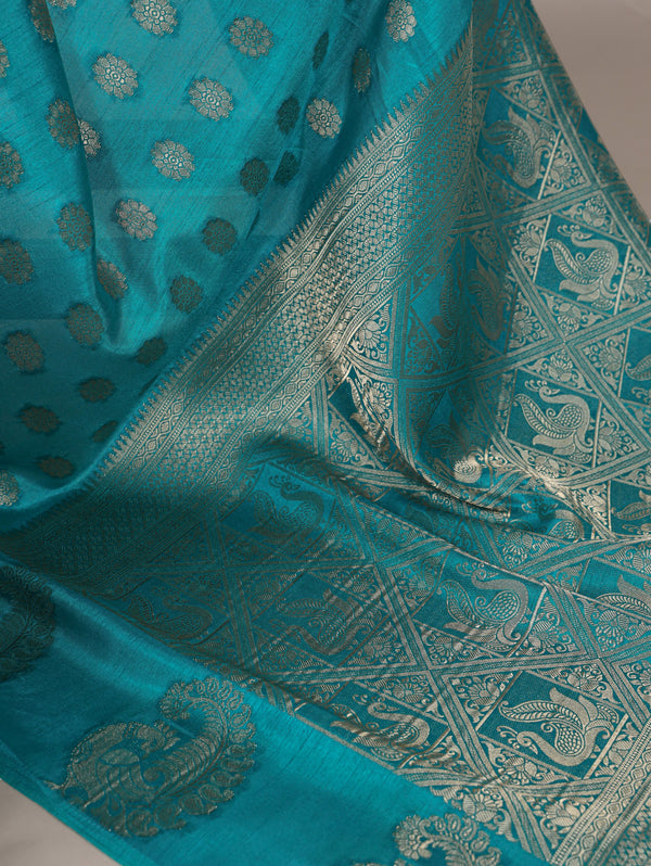 Roop Silk Firozi Blue Saree Roohri