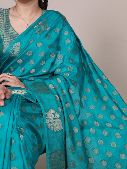 Roop Silk Firozi Blue Saree Roohri