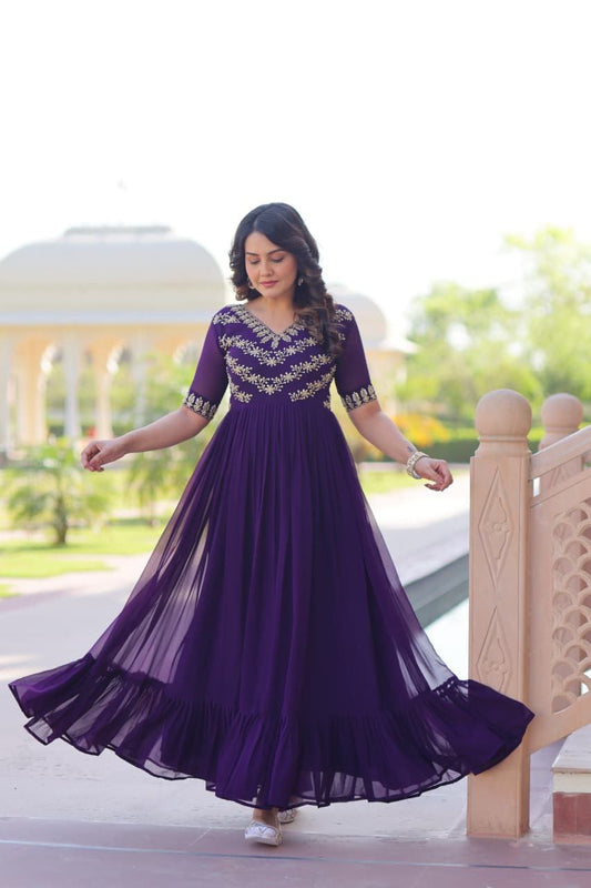 Royal Purple Georgette Anarkali Gown Roohri