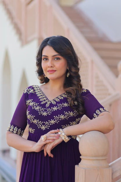 Royal Purple Georgette Anarkali Gown Roohri