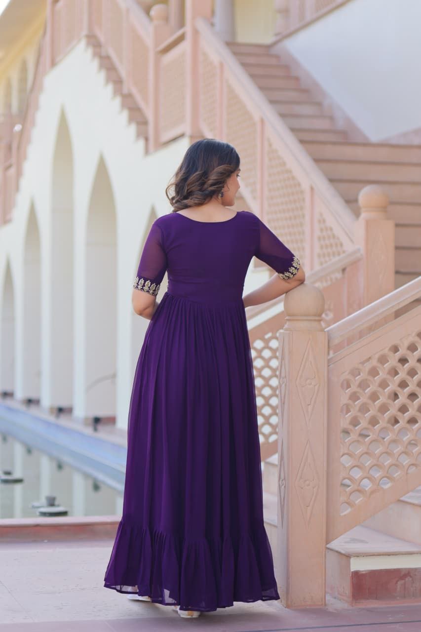 Royal Purple Georgette Anarkali Gown Roohri