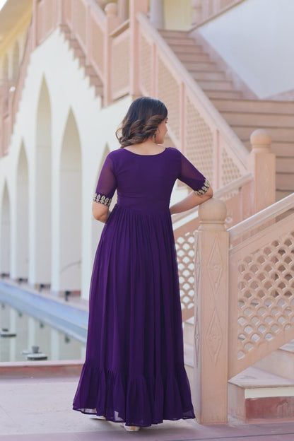 Royal Purple Georgette Anarkali Gown Roohri