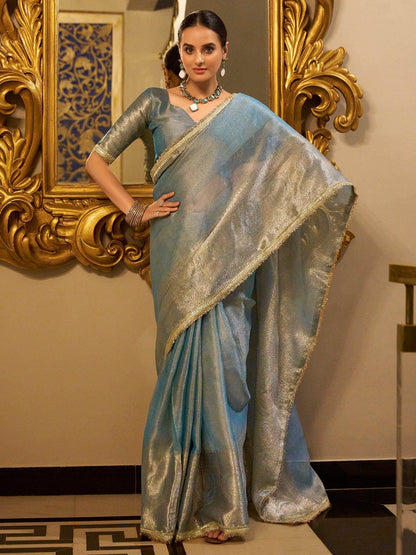 Sky Blue Tissue Shimmer Saree Roohri