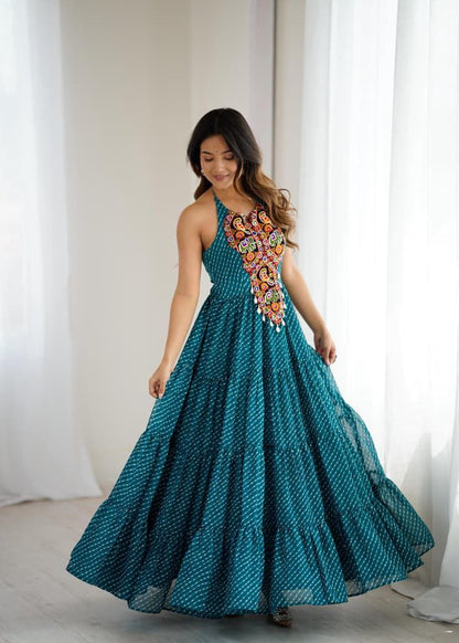 Teal Green Anarkali Gown Roohri