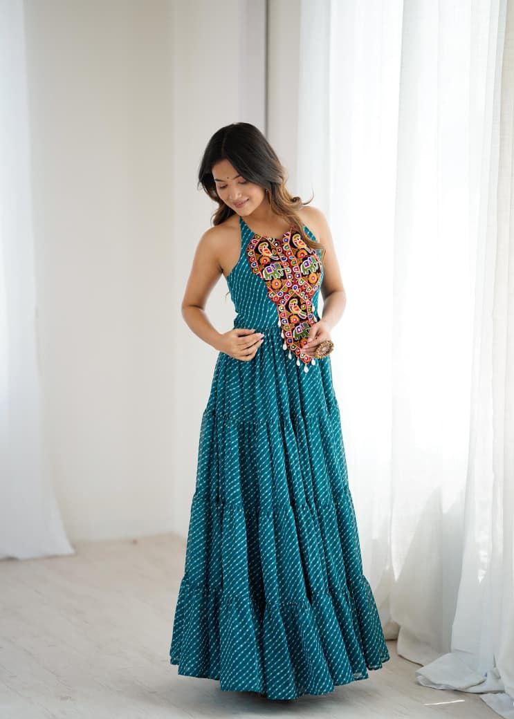 Teal Green Anarkali Gown Roohri