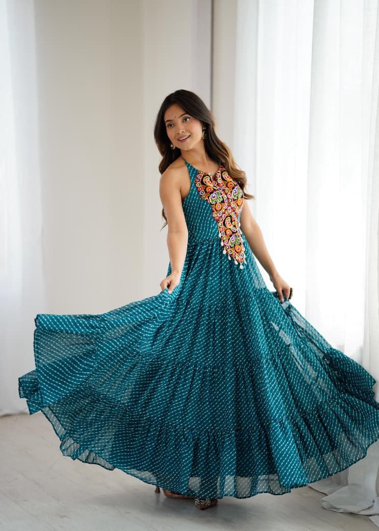 Teal Green Anarkali Gown Roohri