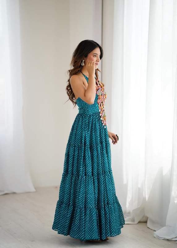 Teal Green Anarkali Gown Roohri