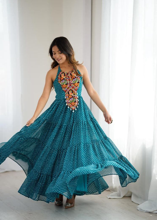 Teal Green Anarkali Gown Roohri