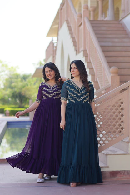 Teal Green Georgette Anarkali Gown Roohri