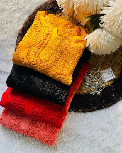 Black Viscose Chikankari Kurti Roohri