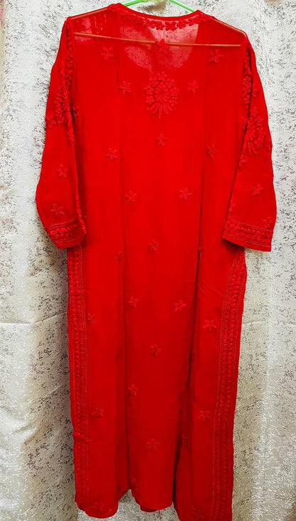 Red Viscose Chikankari Kurti Roohri
