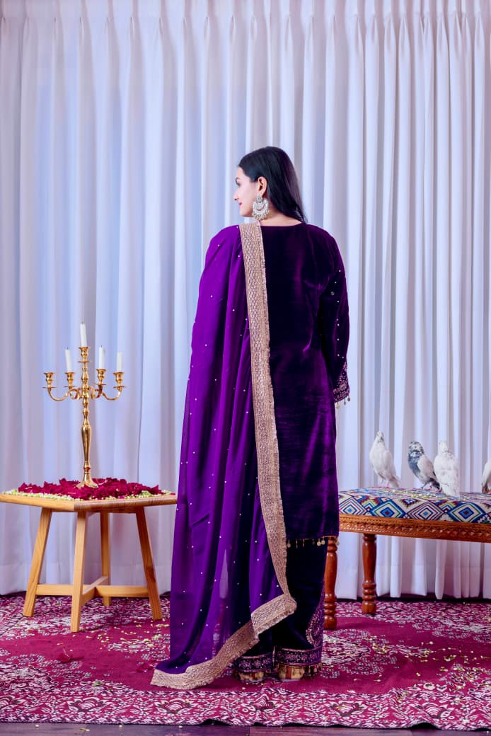 Violet Velvet Suit Set Roohri
