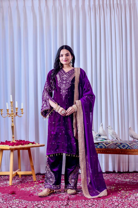 Violet Velvet Suit Set Roohri