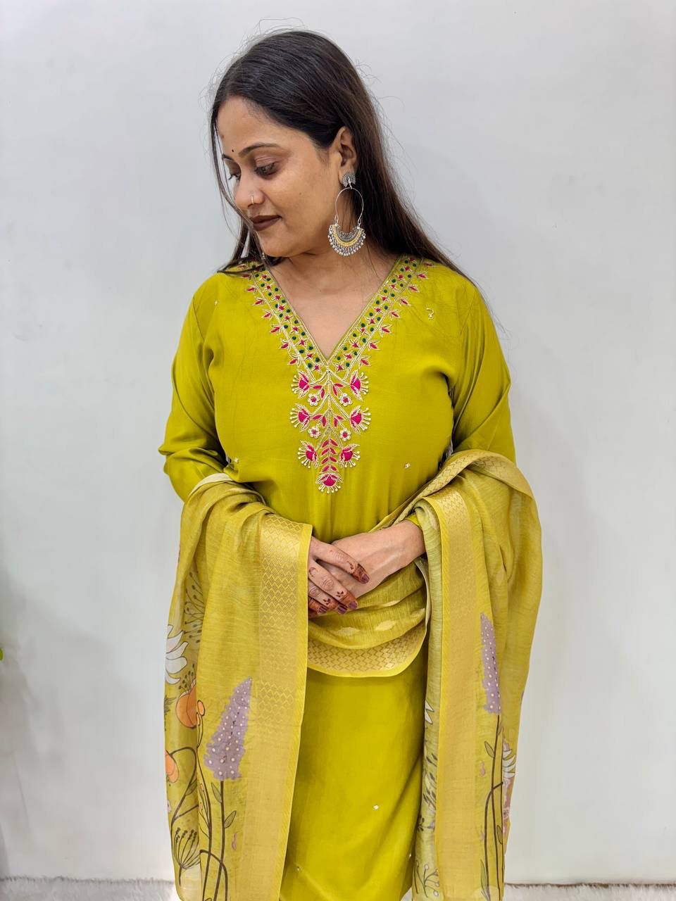 Green Hand Embroidered Suit Set Roohri