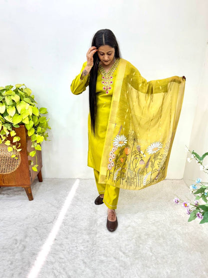 Green Hand Embroidered Suit Set Roohri