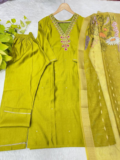 Green Hand Embroidered Suit Set Roohri